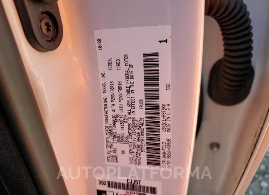 TOYOTA TUNDRA CRE 2021 vin 5TFEY5F10MX274615 from auto auction Copart