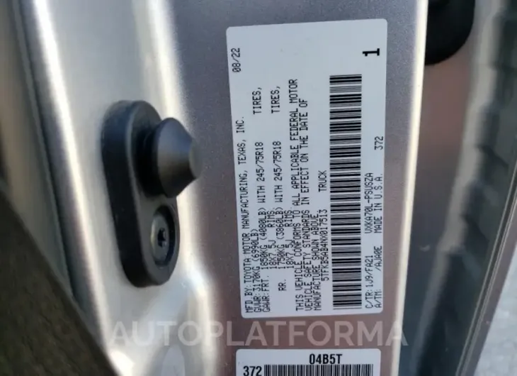 TOYOTA TUNDRA CRE 2022 vin 5TFKB5AB4NX017513 from auto auction Copart