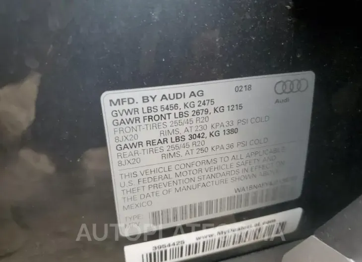 AUDI Q5 PREMIUM 2018 vin WA1BNAFY4J2138783 from auto auction Copart