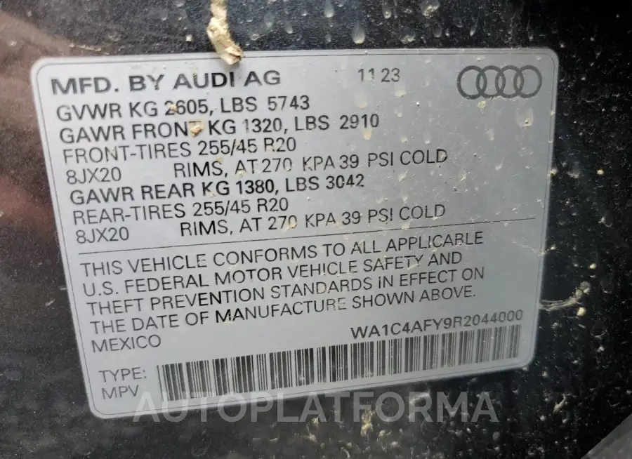 AUDI SQ5 PRESTI 2024 vin WA1C4AFY9R2044000 from auto auction Copart