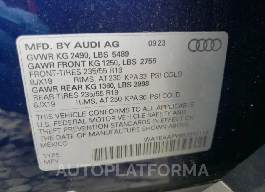 AUDI Q5 PREMIUM 2024 vin WA1EAAFY8R2017114 from auto auction Copart