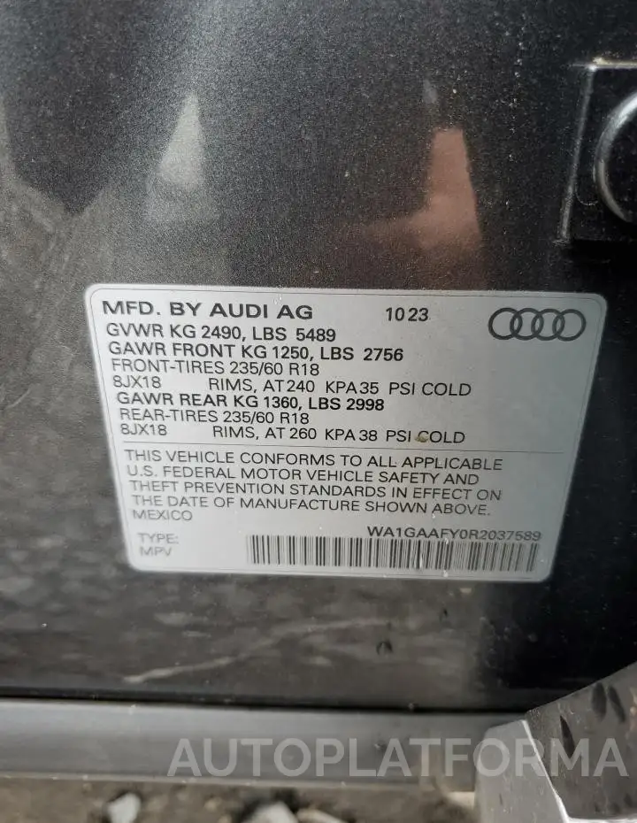 AUDI Q5 PREMIUM 2024 vin WA1GAAFY0R2037589 from auto auction Copart