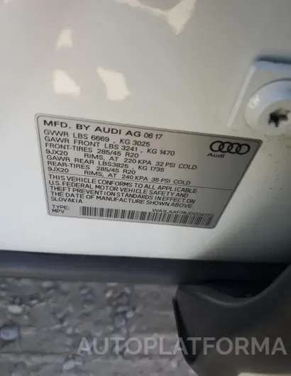 AUDI Q7 PREMIUM 2018 vin WA1LAAF78JD004323 from auto auction Copart