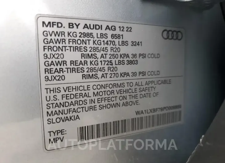 AUDI Q7 PREMIUM 2023 vin WA1LXBF79PD009995 from auto auction Copart