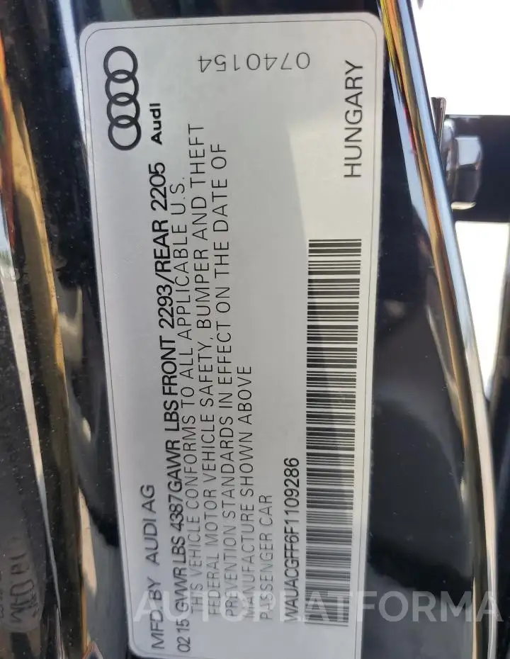 AUDI A3 PREMIUM 2015 vin WAUACGFF6F1109286 from auto auction Copart