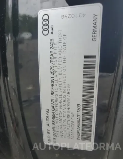 AUDI S5 PREMIUM 2019 vin WAUP4AF59KA011309 from auto auction Copart