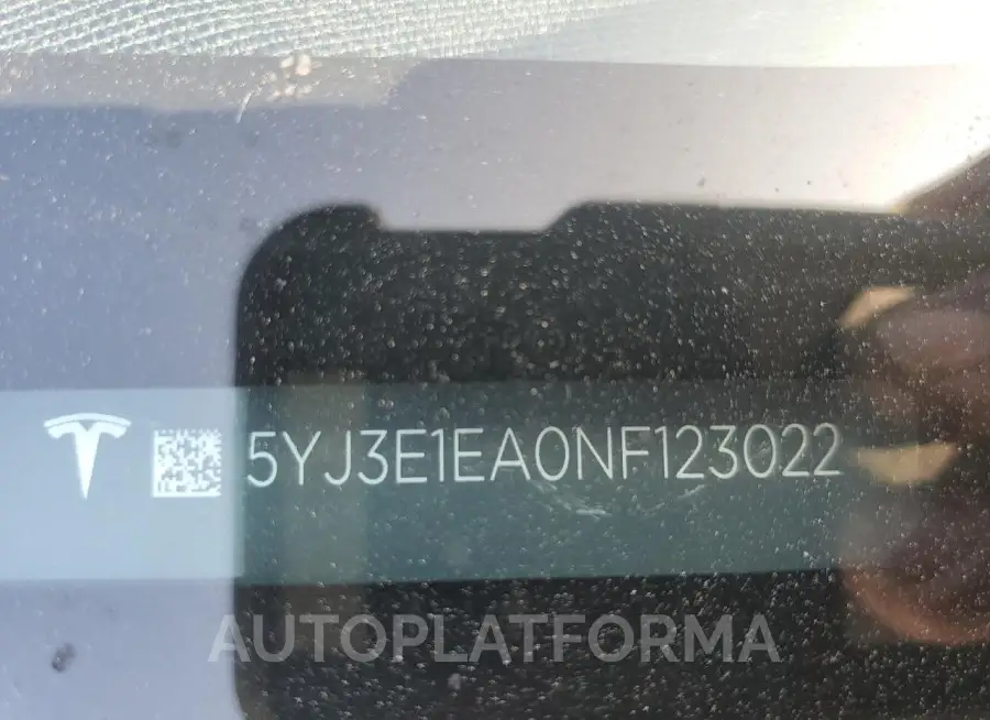 TESLA MODEL 3 2022 vin 5YJ3E1EA0NF123022 from auto auction Copart