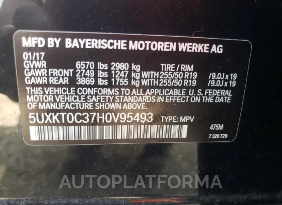 BMW X5 XDR40E 2017 vin 5UXKT0C37H0V95493 from auto auction Copart