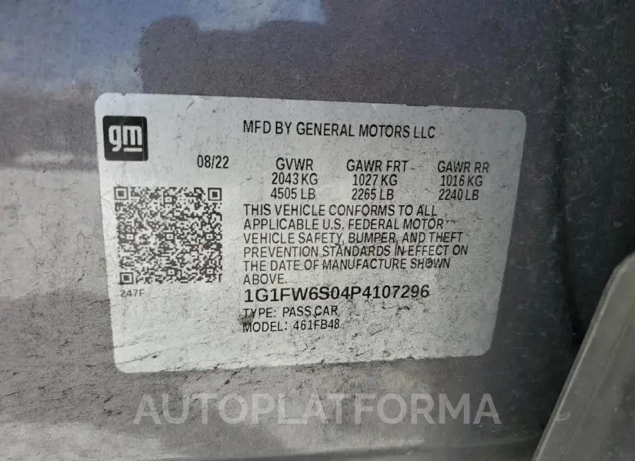 CHEVROLET BOLT EV 1L 2023 vin 1G1FW6S04P4107296 from auto auction Copart