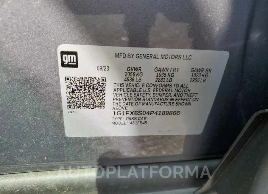 CHEVROLET BOLT EV 2L 2023 vin 1G1FX6S04P4189866 from auto auction Copart