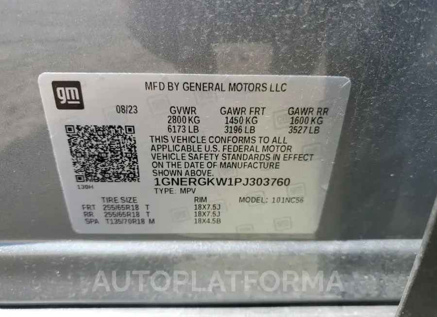 CHEVROLET TRAVERSE L 2023 vin 1GNERGKW1PJ303760 from auto auction Copart