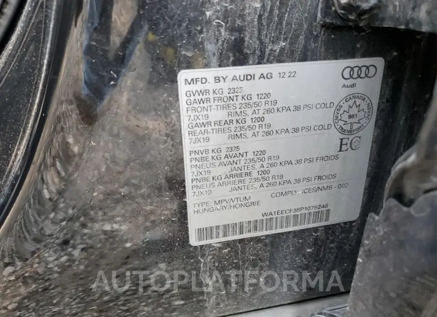 AUDI Q3 PREMIUM 2023 vin WA1EECF38P1075246 from auto auction Copart