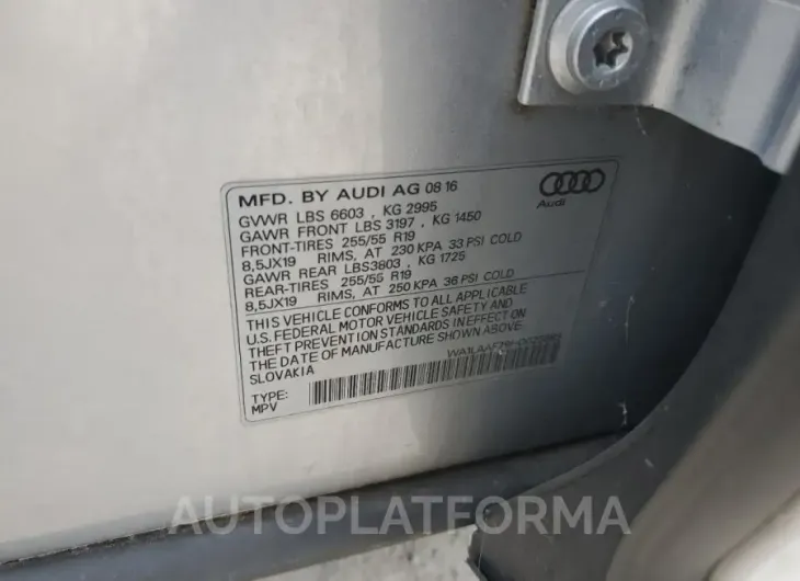 AUDI Q7 PREMIUM 2017 vin WA1LAAF79HD025689 from auto auction Copart