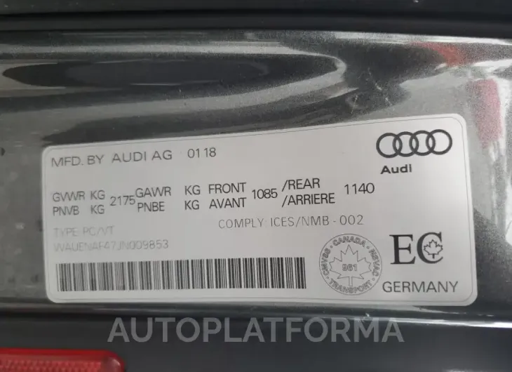 AUDI A4 PREMIUM 2018 vin WAUENAF47JN009853 from auto auction Copart