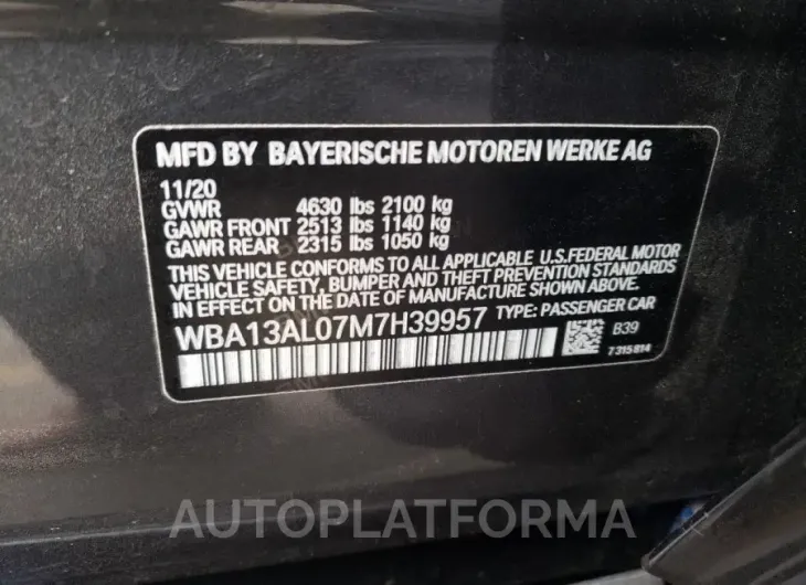 BMW M235XI 2021 vin WBA13AL07M7H39957 from auto auction Copart