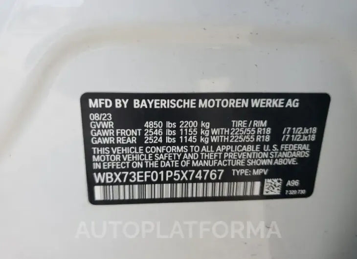 BMW X1 XDRIVE2 2023 vin WBX73EF01P5X74767 from auto auction Copart