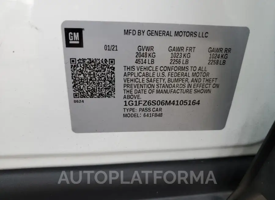 CHEVROLET BOLT EV PR 2021 vin 1G1FZ6S06M4105164 from auto auction Copart