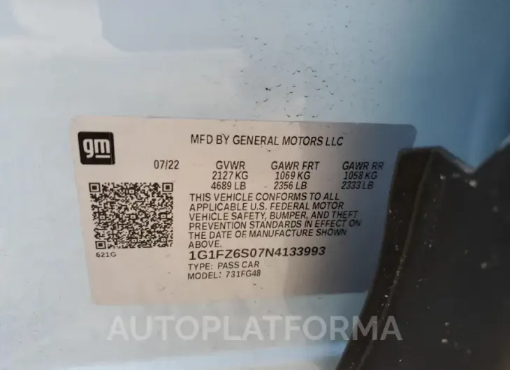 CHEVROLET BOLT EUV P 2022 vin 1G1FZ6S07N4133993 from auto auction Copart