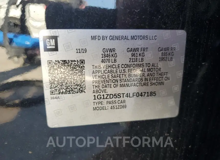 CHEVROLET MALIBU  LT 2020 vin 1G1ZD5ST4LF047185 from auto auction Copart