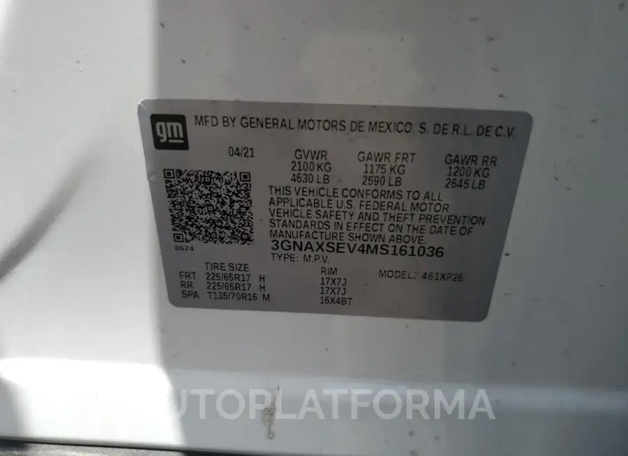 CHEVROLET EQUINOX LS 2021 vin 3GNAXSEV4MS161036 from auto auction Copart