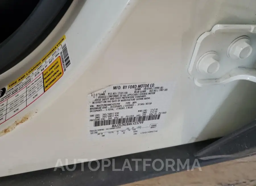 FORD ECOSPORT T 2021 vin MAJ3S2KE8MC423799 from auto auction Copart