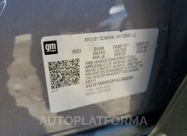 CHEVROLET BOLT EV 1L 2023 vin 1G1FW6S02P4188105 from auto auction Copart