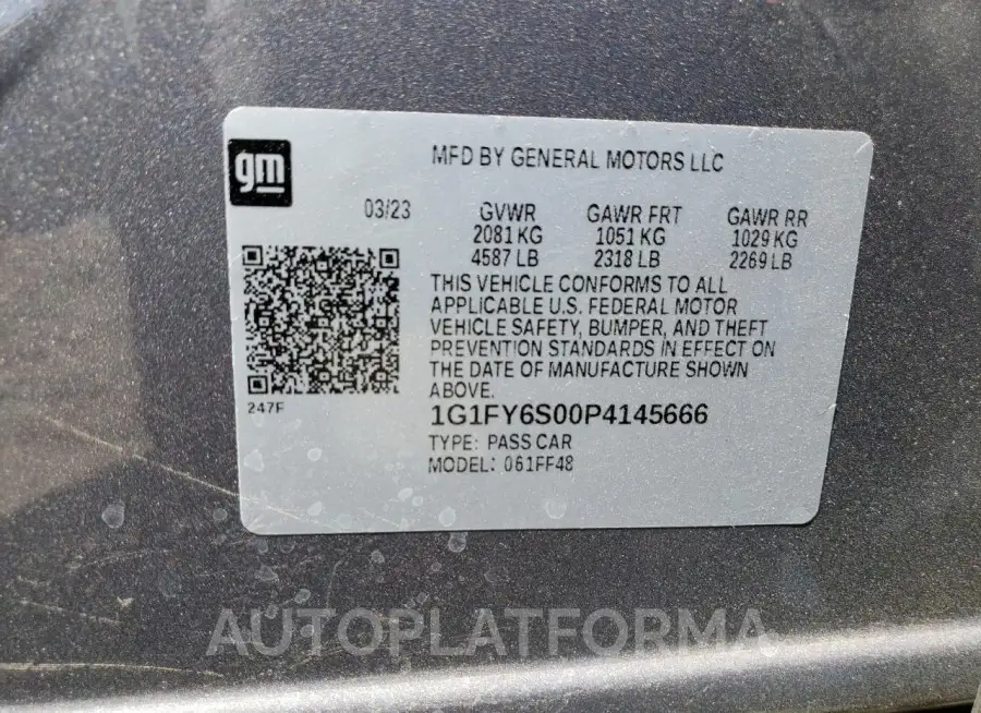 CHEVROLET BOLT EUV L 2023 vin 1G1FY6S00P4145666 from auto auction Copart