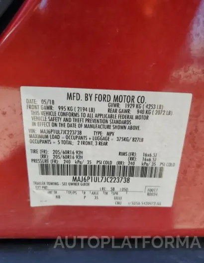 FORD ECOSPORT S 2018 vin MAJ6P1UL7JC223738 from auto auction Copart