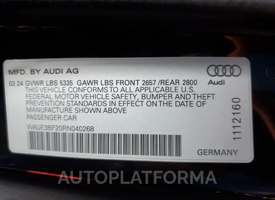 AUDI A6 PREMIUM 2024 vin WAUE3BF20RN040268 from auto auction Copart