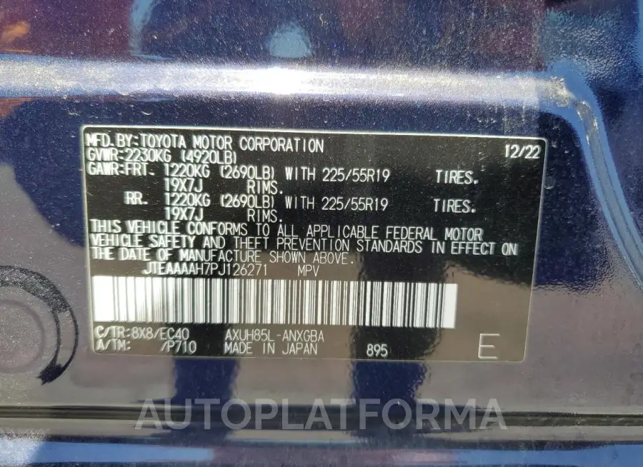 TOYOTA VENZA LE 2023 vin JTEAAAAH7PJ126271 from auto auction Copart