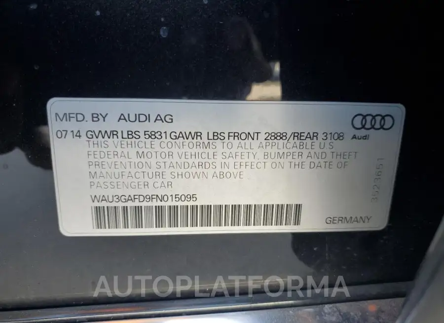 AUDI A8 L QUATT 2015 vin WAU3GAFD9FN015095 from auto auction Copart