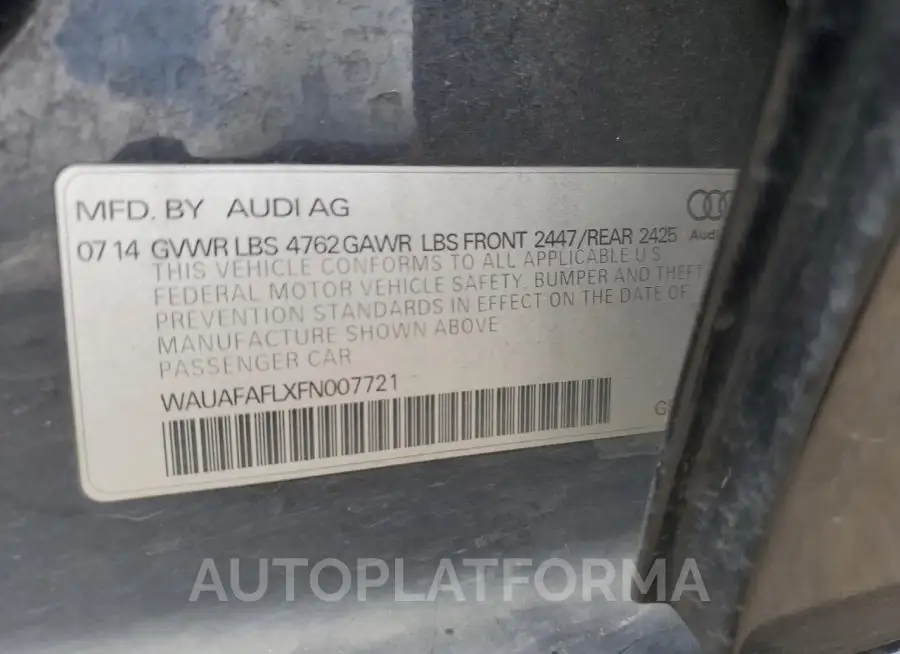 AUDI A4 PREMIUM 2015 vin WAUAFAFLXFN007721 from auto auction Copart