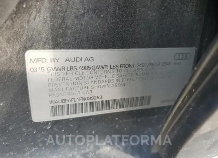 AUDI A4 PREMIUM 2015 vin WAUBFAFL1FN039283 from auto auction Copart