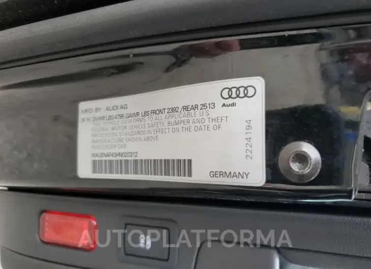 AUDI A4 PREMIUM 2017 vin WAUENAF43HN020312 from auto auction Copart