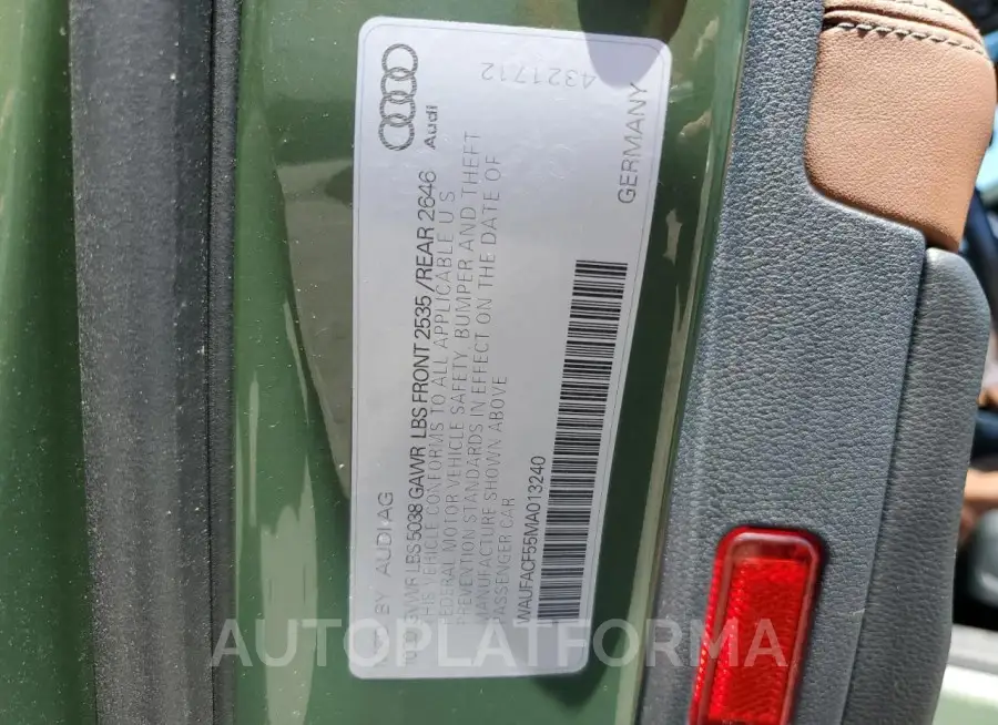 AUDI A5 PREMIUM 2021 vin WAUFACF55MA013240 from auto auction Copart