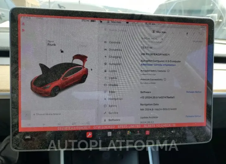 TESLA MODEL 3 2018 vin 5YJ3E1EA2JF043571 from auto auction Copart