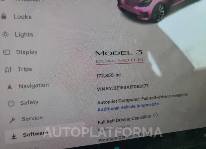 TESLA MODEL 3 2018 vin 5YJ3E1EBXJF083177 from auto auction Copart