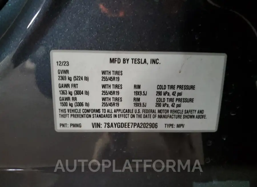 TESLA MODEL Y 2023 vin 7SAYGDEE7PA202906 from auto auction Copart