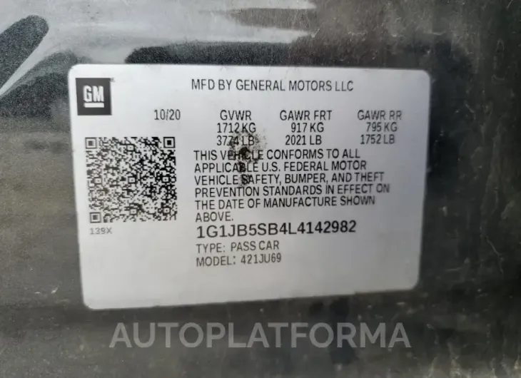 CHEVROLET SONIC LS 2020 vin 1G1JB5SB4L4142982 from auto auction Copart