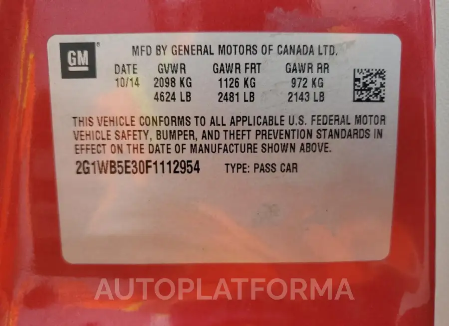 CHEVROLET IMPALA LIM 2015 vin 2G1WB5E30F1112954 from auto auction Copart