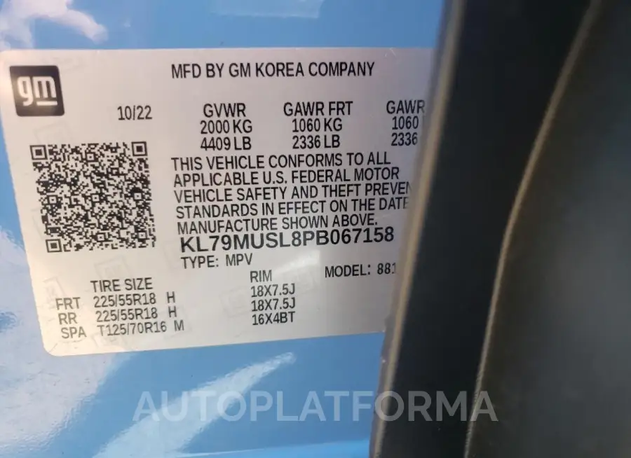 CHEVROLET TRAILBLAZE 2023 vin KL79MUSL8PB067158 from auto auction Copart