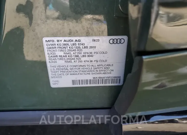 AUDI SQ5 PREMIU 2023 vin WA1B4AFY5P2169066 from auto auction Copart