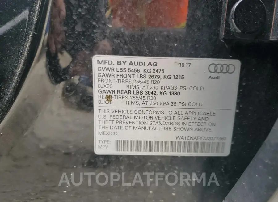 AUDI Q5 PRESTIG 2018 vin WA1CNAFY7J2071360 from auto auction Copart