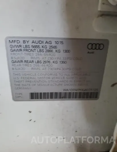 AUDI Q5 PREMIUM 2016 vin WA1D7AFP0GA075125 from auto auction Copart