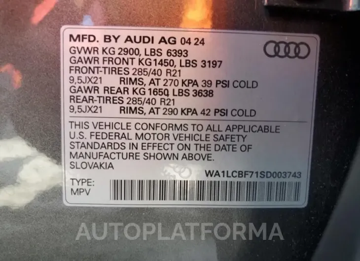 AUDI Q7 PREMIUM 2025 vin WA1LCBF71SD003743 from auto auction Copart