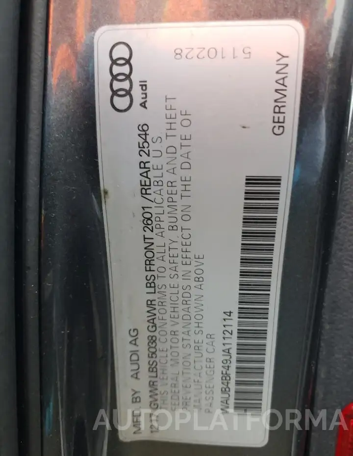 AUDI S4 PREMIUM 2018 vin WAUB4BF49JA112114 from auto auction Copart