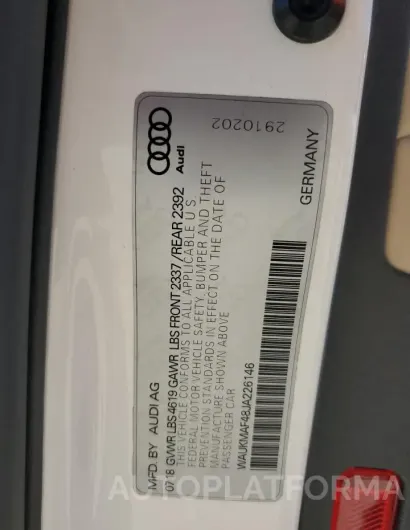 AUDI A4 PREMIUM 2018 vin WAUKMAF48JA226146 from auto auction Copart