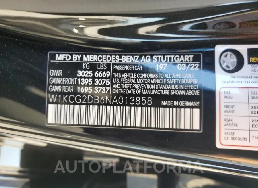 MERCEDES-BENZ EQS SEDAN 2022 vin W1KCG2DB6NA013858 from auto auction Copart