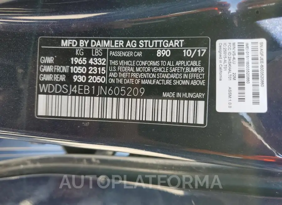 MERCEDES-BENZ CLA 250 2018 vin WDDSJ4EB1JN605209 from auto auction Copart