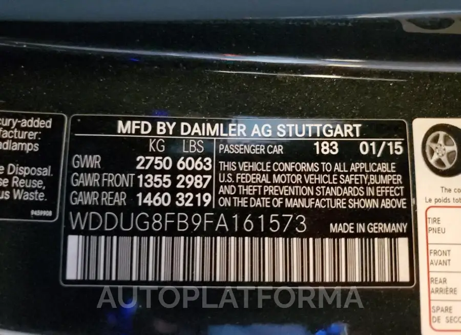 MERCEDES-BENZ S 550 4MAT 2015 vin WDDUG8FB9FA161573 from auto auction Copart